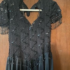 Black beaded fringe jumpsuit